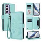 For OPPO Reno12 Pro 5G Global Butterfly Love Flower Multi-card Zipper Wallet Leather Phone Case(Mint Green) - 1