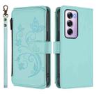 For OPPO Reno12 Pro 5G Global Butterfly Love Flower Multi-card Zipper Wallet Leather Phone Case(Mint Green) - 2