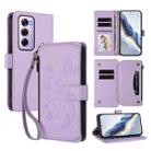 For OPPO Reno12 Pro 5G Global Butterfly Love Flower Multi-card Zipper Wallet Leather Phone Case(Light Purple) - 1