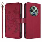 For OPPO Reno12 F 5G / 4G Butterfly Love Flower Multi-card Zipper Wallet Leather Phone Case(Wine Red) - 2