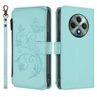 For OPPO Reno12 F 5G / 4G Butterfly Love Flower Multi-card Zipper Wallet Leather Phone Case(Mint Green) - 2