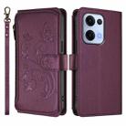 For OPPO Reno13 5G Global Butterfly Love Flower Multi-card Zipper Wallet Leather Phone Case(Dark Purple) - 2