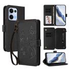 For OPPO Reno13 5G Global Butterfly Love Flower Multi-card Zipper Wallet Leather Phone Case(Black) - 1