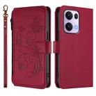 For OPPO Reno13 Pro 5G Global Butterfly Love Flower Multi-card Zipper Wallet Leather Phone Case(Wine Red) - 2