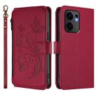 For OPPO Reno13 F 5G Global / 4G India Butterfly Love Flower Multi-card Zipper Wallet Leather Phone Case(Wine Red) - 2