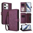 For OPPO Reno14 F 5G / Reno14 5G Butterfly Love Flower Multi-card Zipper Wallet Leather Phone Case(Dark Purple) - 1