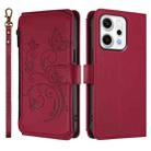For OPPO Reno14 F 5G / Reno14 5G Butterfly Love Flower Multi-card Zipper Wallet Leather Phone Case(Wine Red) - 2