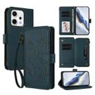 For OPPO Reno14 F 5G / Reno14 5G Butterfly Love Flower Multi-card Zipper Wallet Leather Phone Case(Dark Green) - 1