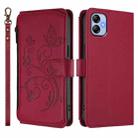 For Samsung Galaxy A04e 4G / M04 4G Butterfly Love Flower Multi-card Zipper Wallet Leather Phone Case(Wine Red) - 2