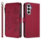 For Samsung Galaxy A05s 4G / F14 4G Butterfly Love Flower Multi-card Zipper Wallet Leather Phone Case(Wine Red) - 2