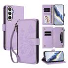 For Samsung Galaxy A05s 4G / F14 4G Butterfly Love Flower Multi-card Zipper Wallet Leather Phone Case(Light Purple) - 1