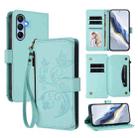 For Samsung Galaxy A15 4G / 5G Butterfly Love Flower Multi-card Zipper Wallet Leather Phone Case(Mint Green) - 1