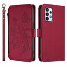 For Samsung Galaxy A23 4G / 5G / M23 5G Butterfly Love Flower Multi-card Zipper Wallet Leather Phone Case(Wine Red) - 2