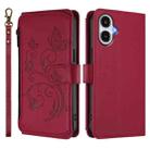 For Samsung Galaxy A25e / A25 5G JP Butterfly Love Flower Multi-card Zipper Wallet Leather Phone Case(Wine Red) - 2