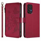 For Samsung Galaxy A33 5G Butterfly Love Flower Multi-card Zipper Wallet Leather Phone Case(Wine Red) - 2