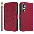 For Samsung Galaxy A35 5G Butterfly Love Flower Multi-card Zipper Wallet Leather Phone Case(Wine Red) - 2