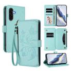 For Samsung Galaxy A36 5G / A56 5G Butterfly Love Flower Multi-card Zipper Wallet Leather Phone Case(Mint Green) - 1