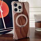 For iPhone 16 Pro Max Walnut Metal Frameless 360 Degree Rotation Holder MagSafe Phone Case(Dessert Gold) - 1