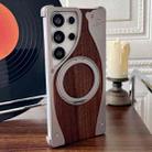For Samsung Galaxy S24 Ultra 5G Walnut Metal Frameless 360 Degree Rotation Holder MagSafe Phone Case(Titanium Color) - 1