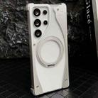 For Samsung Galaxy S25 Ultra 5G Metal Frameless 360 Degree Rotation Holder MagSafe Transparent Phone Case(Silver) - 1