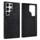 For Samsung Galaxy S25 Ultra 5G VIETAO Retro Denim Texture PU Leather MagSafe Phone Case(Black) - 1