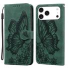 For iPhone 17 Pro Max Retro Skin Feel Butterflies Embossing Horizontal Flip Leather Phone Case(Green) - 1
