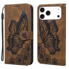 For iPhone 17 Pro Max Retro Skin Feel Butterflies Embossing Horizontal Flip Leather Phone Case(Brown) - 1