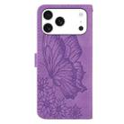 For iPhone 17 Pro Max Retro Skin Feel Butterflies Embossing Horizontal Flip Leather Phone Case(Purple) - 3