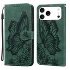 For iPhone 17 Pro Retro Skin Feel Butterflies Embossing Horizontal Flip Leather Phone Case(Green) - 1