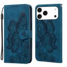 For iPhone 17 Pro Retro Skin Feel Butterflies Embossing Horizontal Flip Leather Phone Case(Blue) - 1