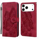 For iPhone 17 Pro Retro Skin Feel Butterflies Embossing Horizontal Flip Leather Phone Case(Red) - 1