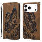 For iPhone 17 Pro Retro Skin Feel Butterflies Embossing Horizontal Flip Leather Phone Case(Brown) - 1