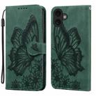For iPhone 17 Retro Skin Feel Butterflies Embossing Horizontal Flip Leather Phone Case(Green) - 1