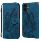 For iPhone 17 Retro Skin Feel Butterflies Embossing Horizontal Flip Leather Phone Case(Blue) - 1
