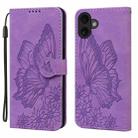 For iPhone 17 Retro Skin Feel Butterflies Embossing Horizontal Flip Leather Phone Case(Purple) - 1