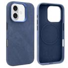 For iPhone 16 VIETAO Retro Denim Texture PU Leather MagSafe Phone Case(Dark Blue) - 1