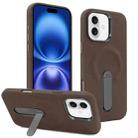 For iPhone 16 VIETAO Suede MagSafe PU Leather Phone Case with Holder(Coffee Brown) - 1