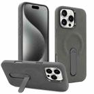 For iPhone 15 Pro Max VIETAO Suede MagSafe PU Leather Phone Case with Holder(Dark Grey) - 1