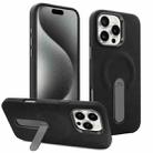 For iPhone 15 Pro VIETAO Suede MagSafe PU Leather Phone Case with Holder(Black) - 1