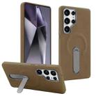 For Samsung Galaxy S24 Ultra 5G VIETAO Suede MagSafe PU Leather Phone Case with Holder(Dark Brown) - 1