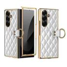 For Samsung Galaxy Z Fold7 VIETAO Diamond Pattern Metal Ring PU Leather Phone Case(White) - 1
