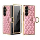 For Samsung Galaxy Z Fold7 VIETAO Diamond Pattern Metal Ring PU Leather Phone Case(Pink) - 1