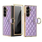 For Samsung Galaxy Z Fold7 VIETAO Diamond Pattern Metal Ring PU Leather Phone Case(Purple) - 1