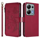 For Redmi Note 14S 4G / Note 13 Pro 4G Butterfly Love Flower Multi-card Zipper Wallet Leather Phone Case(Wine Red) - 2