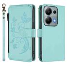 For Redmi Note 14S 4G / Note 13 Pro 4G Butterfly Love Flower Multi-card Zipper Wallet Leather Phone Case(Mint Green) - 2