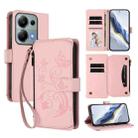 For Redmi Note 14S 4G / Note 13 Pro 4G Butterfly Love Flower Multi-card Zipper Wallet Leather Phone Case(Pink) - 1