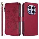 For Redmi Note 14 Pro 5G / Note 14 Pro+ 5G Butterfly Love Flower Multi-card Zipper Wallet Leather Phone Case(Wine Red) - 2