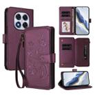 For Redmi Note 14 Pro 4G Butterfly Love Flower Multi-card Zipper Wallet Leather Phone Case(Dark Purple) - 1