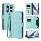 For Redmi Note 14 Pro 4G Butterfly Love Flower Multi-card Zipper Wallet Leather Phone Case(Mint Green) - 1