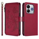 For Redmi Note 14 4G 163.25mm Butterfly Love Flower Multi-card Zipper Wallet Leather Phone Case(Wine Red) - 2